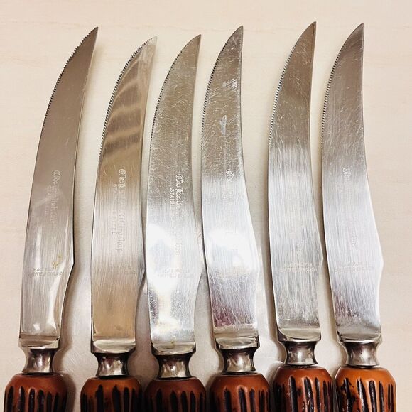 VTG Olde English Cutlery & Sheffield England Steak Knife Set of 6 w/ Sharpener - Picture 4 of 8